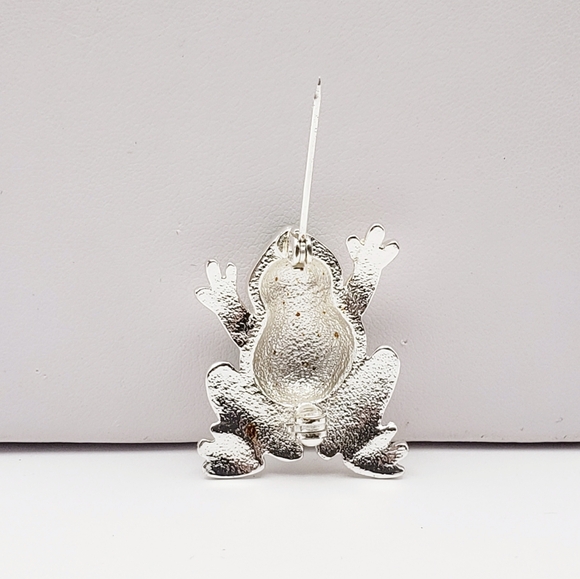 Cute Frog Toad Green Enamel Silver Tone - Picture 4 of 5